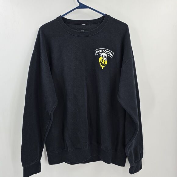 Men's Anti-Social Social Club Sweatshirt Leave Me Alone Skull Smiley Sz Large - Picture 2 of 3